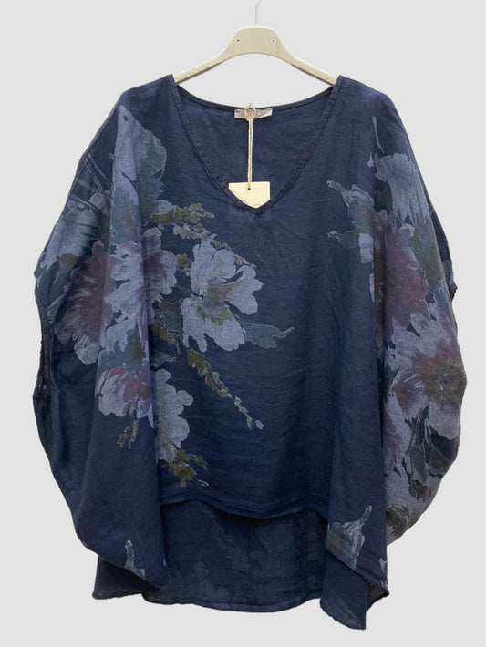 Floral Fleur Top - Navy