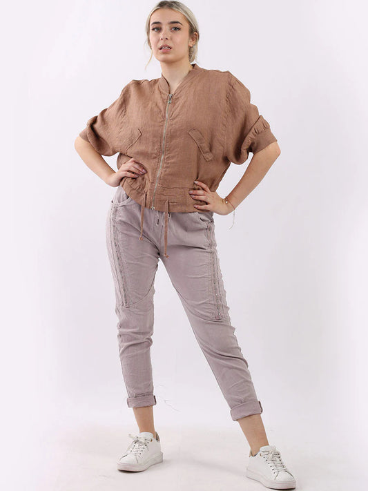 Linen Bomber Jacket - Mocha