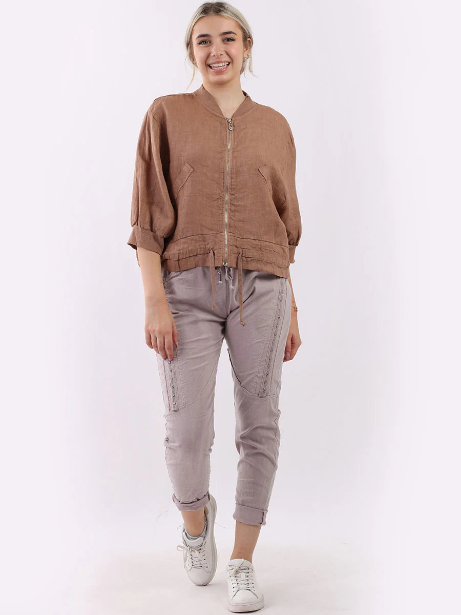 Linen Bomber Jacket - Mocha