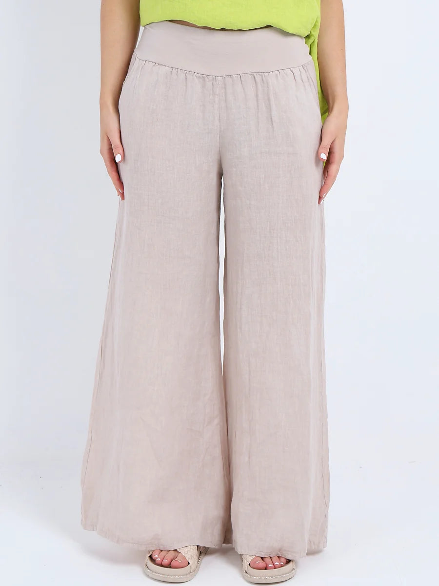 Wide Leg Linen Pants - Beige