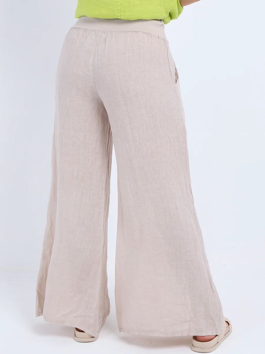 Wide Leg Linen Pants - Beige