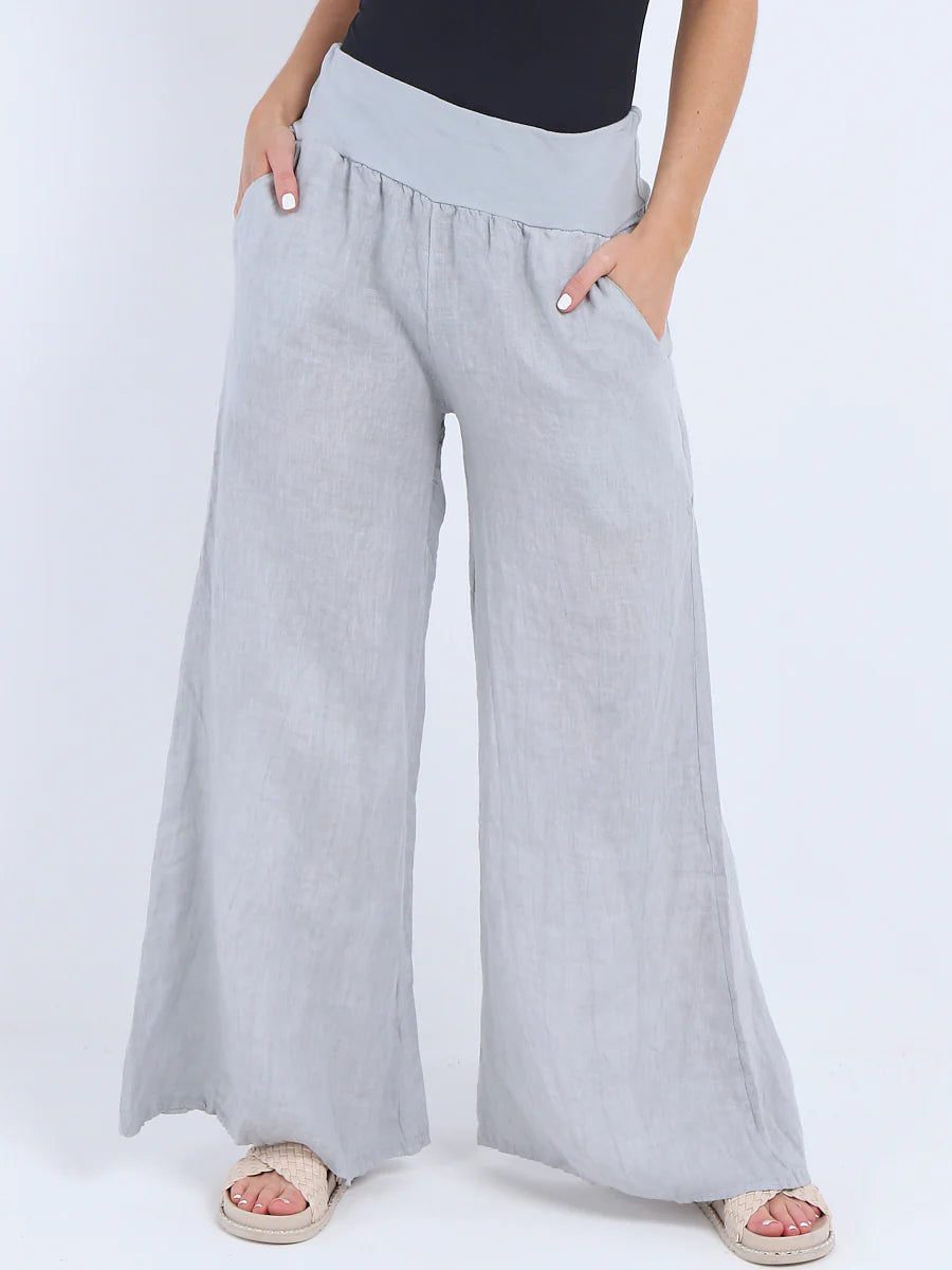 Wide Leg Linen Pants - Silver
