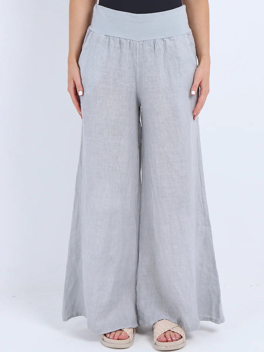 Wide Leg Linen Pants - Silver