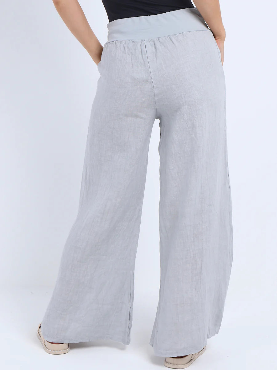 Wide Leg Linen Pants - Silver