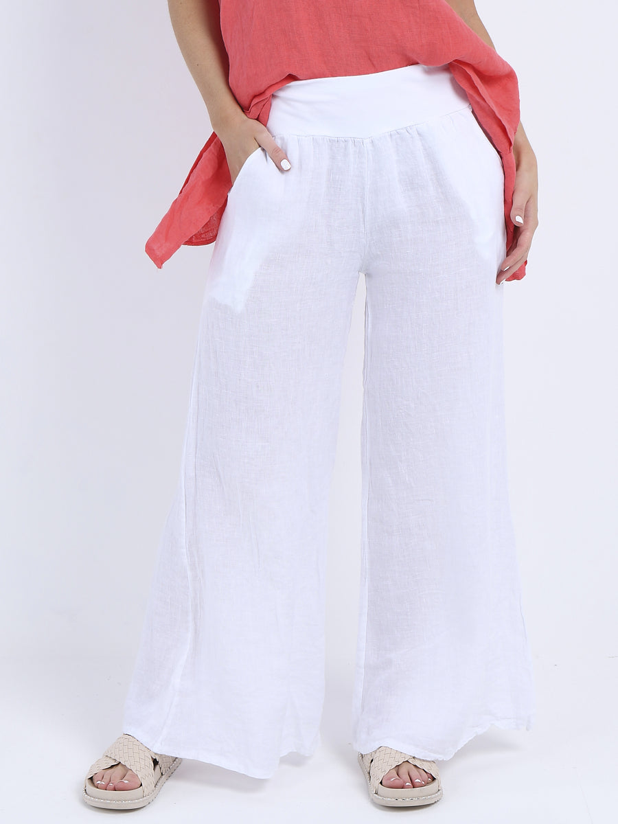 Wide Leg Linen Pants - White