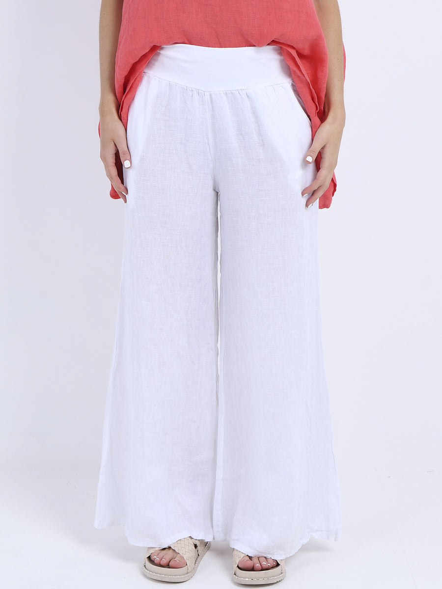 Wide Leg Linen Pants - White