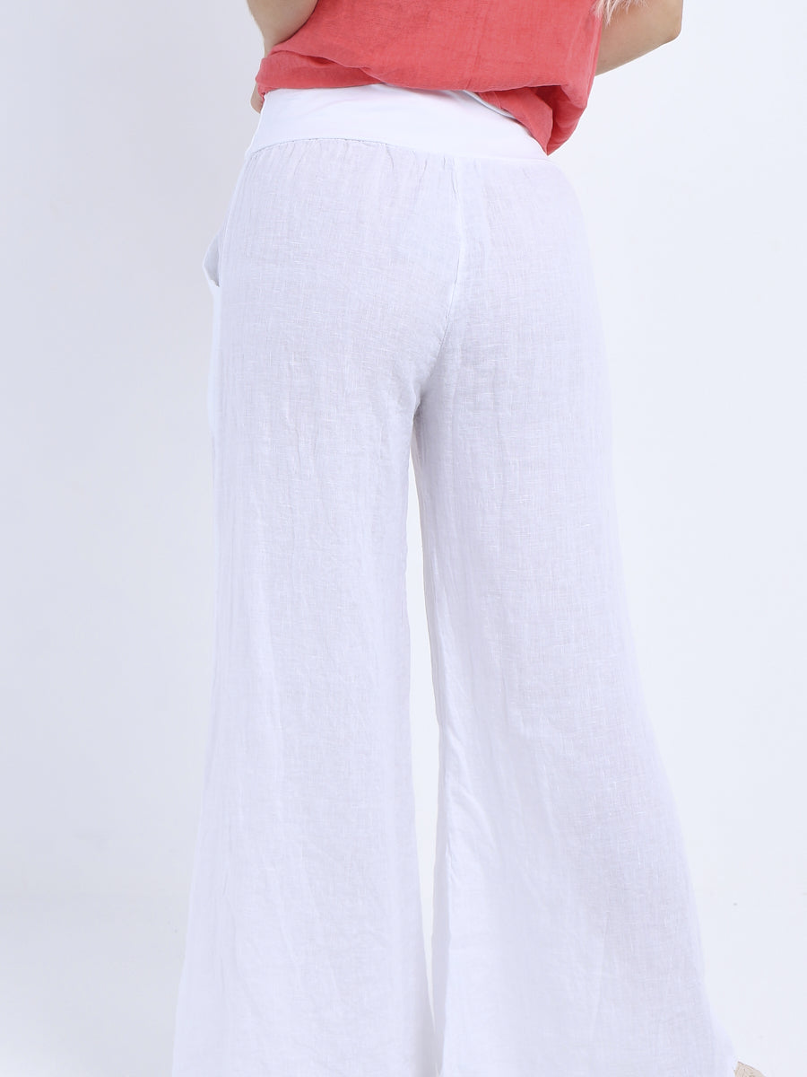 Wide Leg Linen Pants - White
