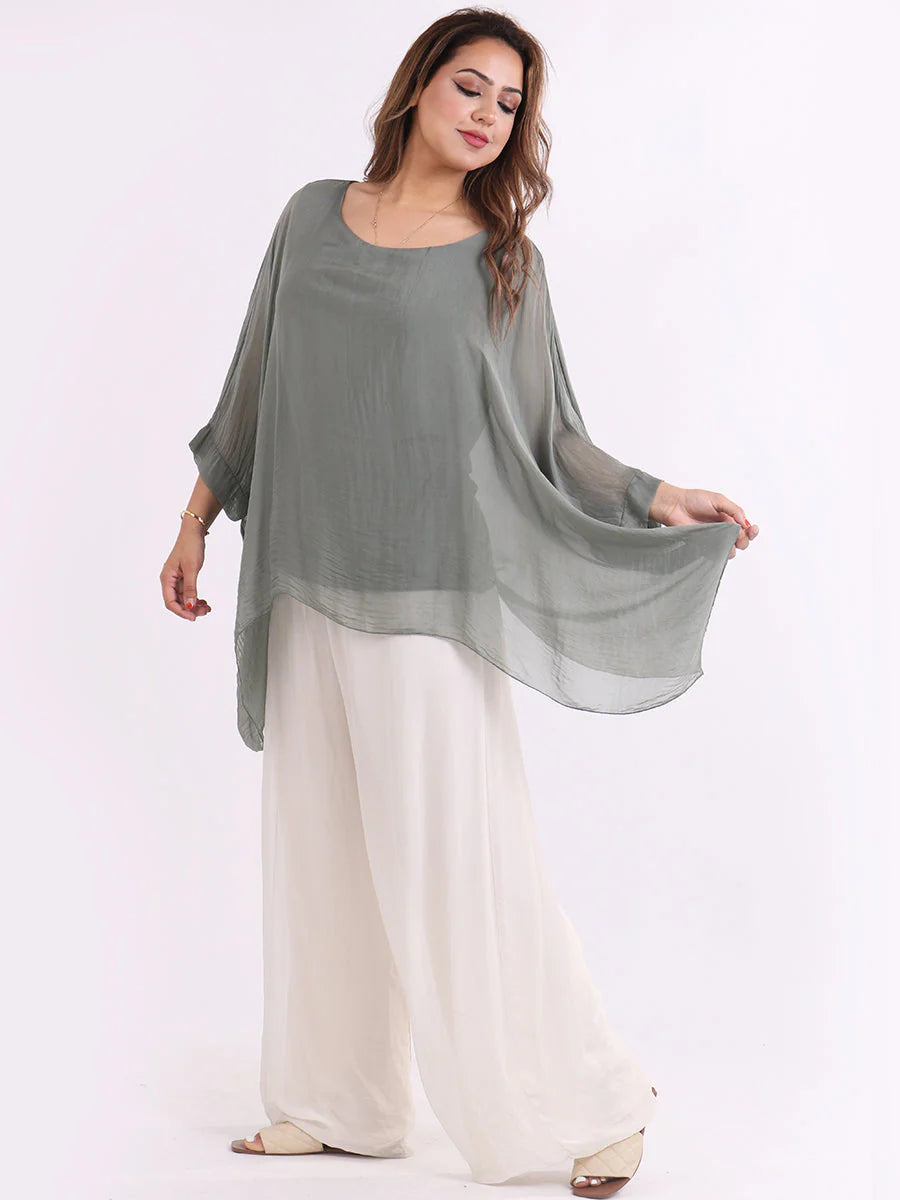 Batwing Silk Top - Khaki