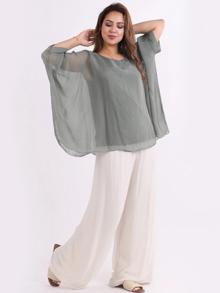 Batwing Silk Top - Khaki