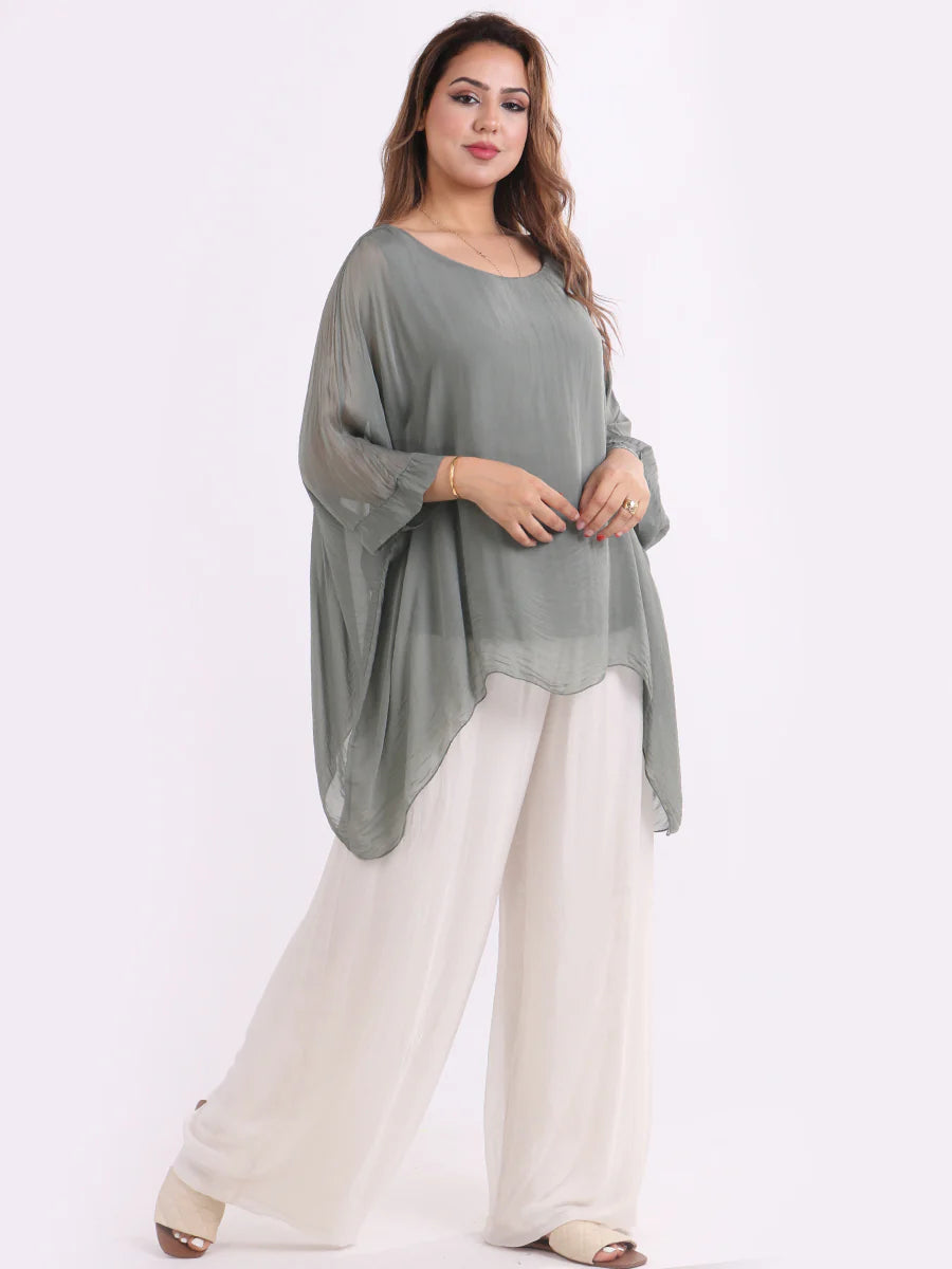 Batwing Silk Top - Khaki