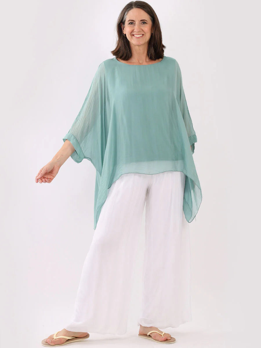 Batwing Silk Top - Sea Green