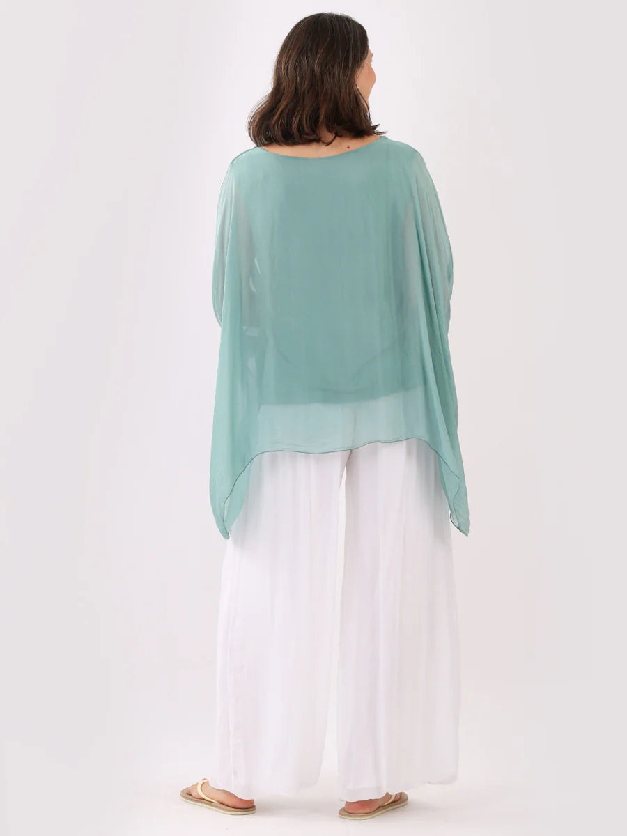 Batwing Silk Top - Sea Green