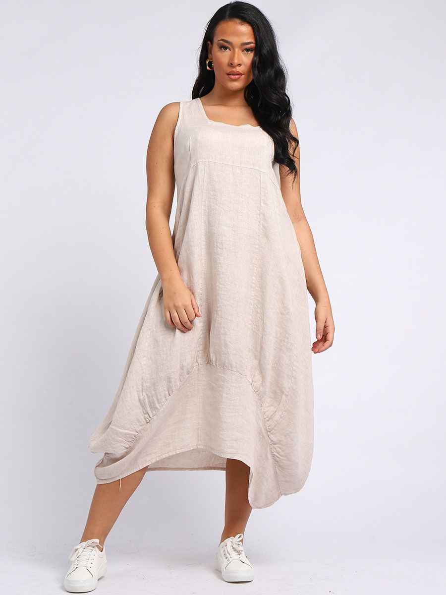 Square Neck Sleeveless Dress - Beige