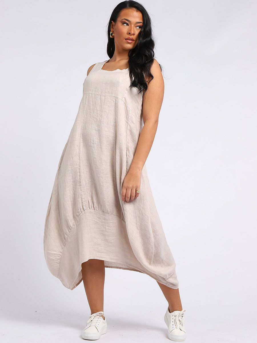 Square Neck Sleeveless Dress - Beige