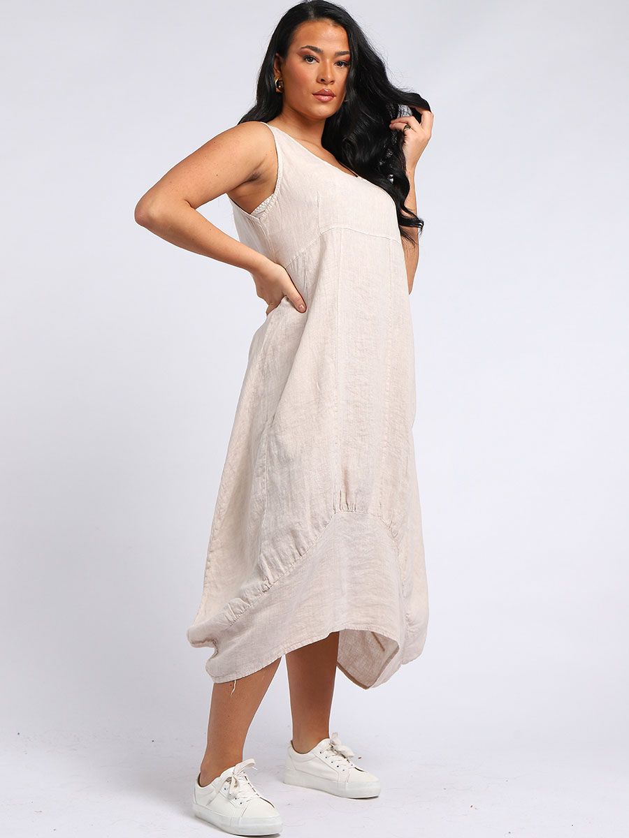 Square Neck Sleeveless Dress - Beige