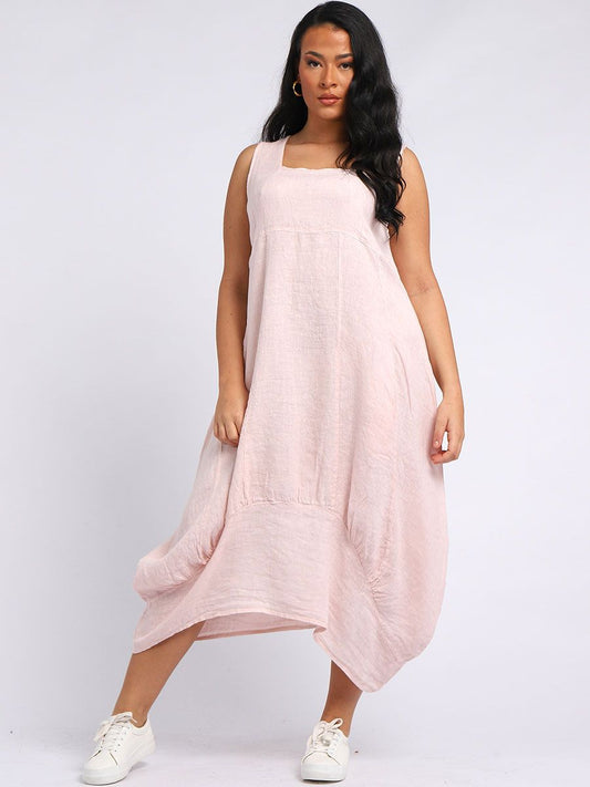 Square Neck Sleeveless Dress - Pink
