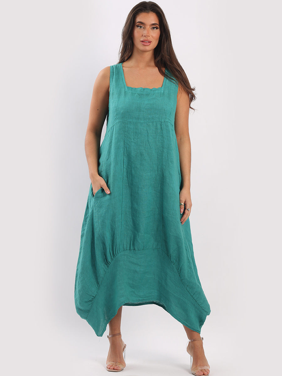 Square Neck Sleeveless Dress - Teal