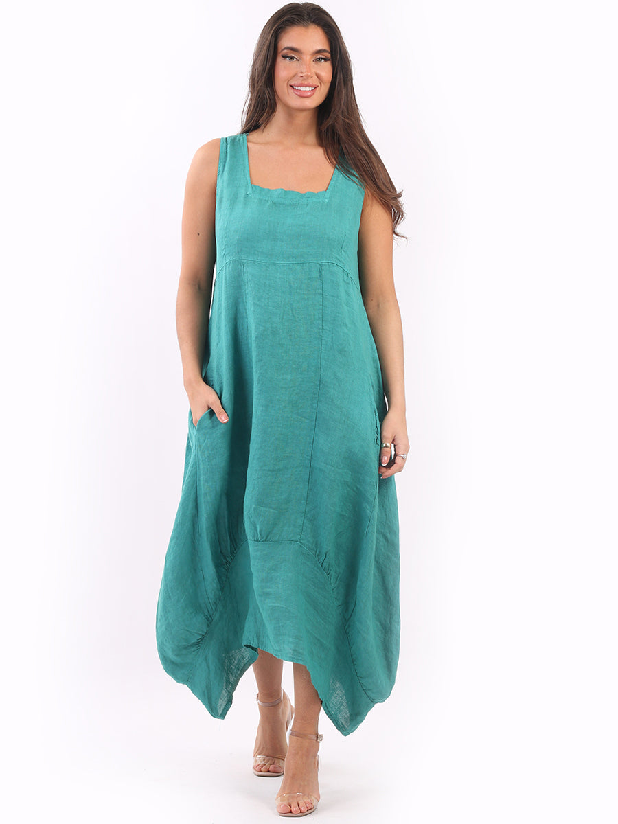 Square Neck Sleeveless Dress - Teal