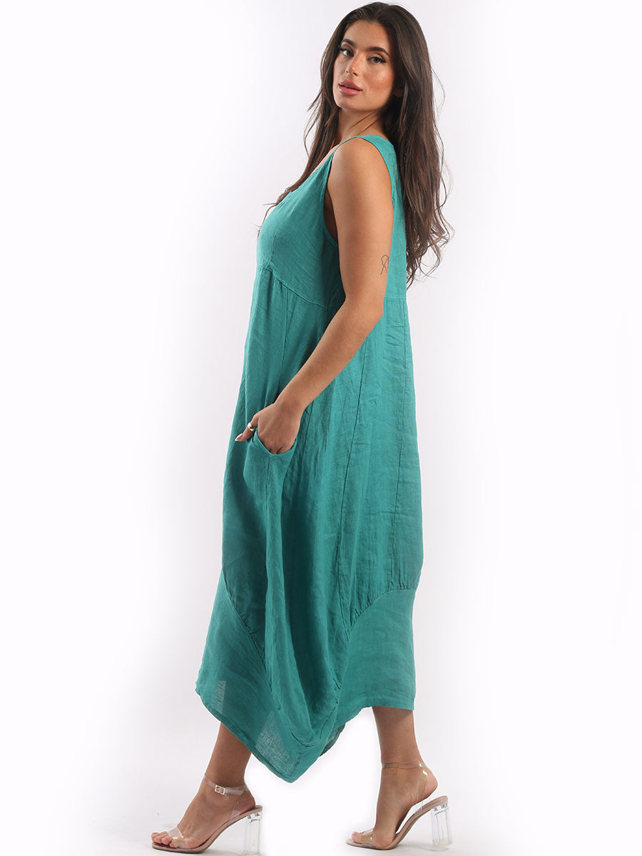 Square Neck Sleeveless Dress - Teal