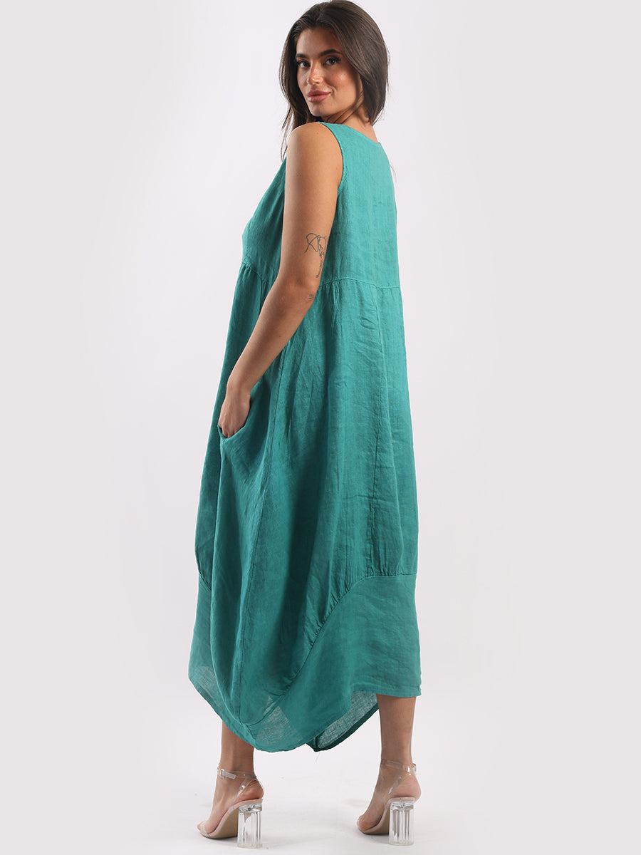 Square Neck Sleeveless Dress - Teal