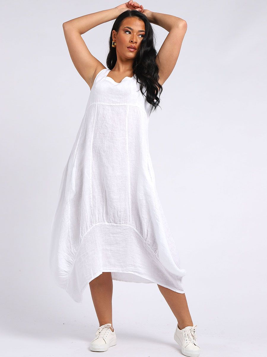 Square Neck Sleeveless Dress - White