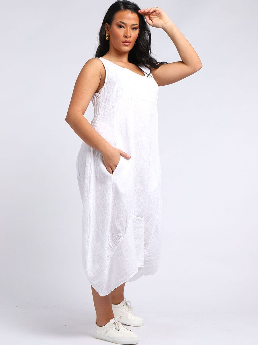 Square Neck Sleeveless Dress - White