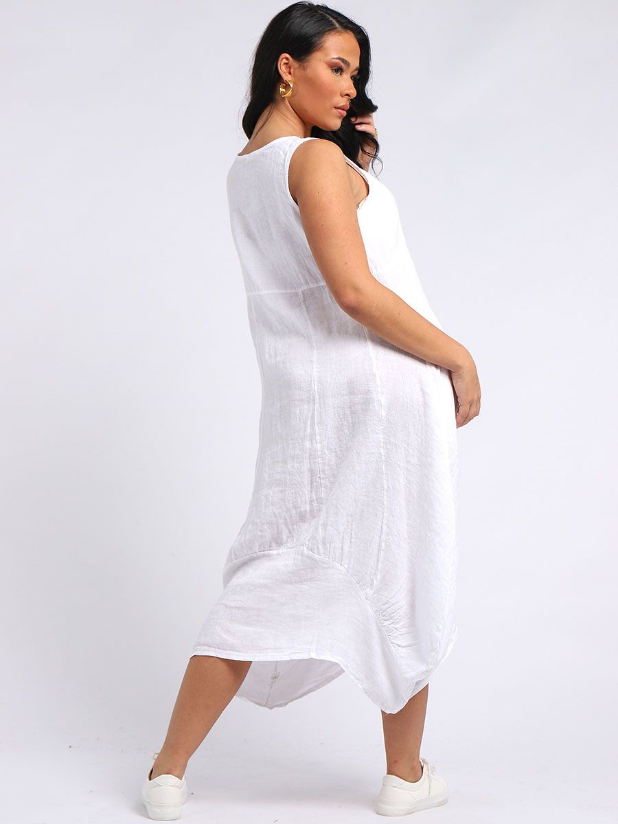 Square Neck Sleeveless Dress - White