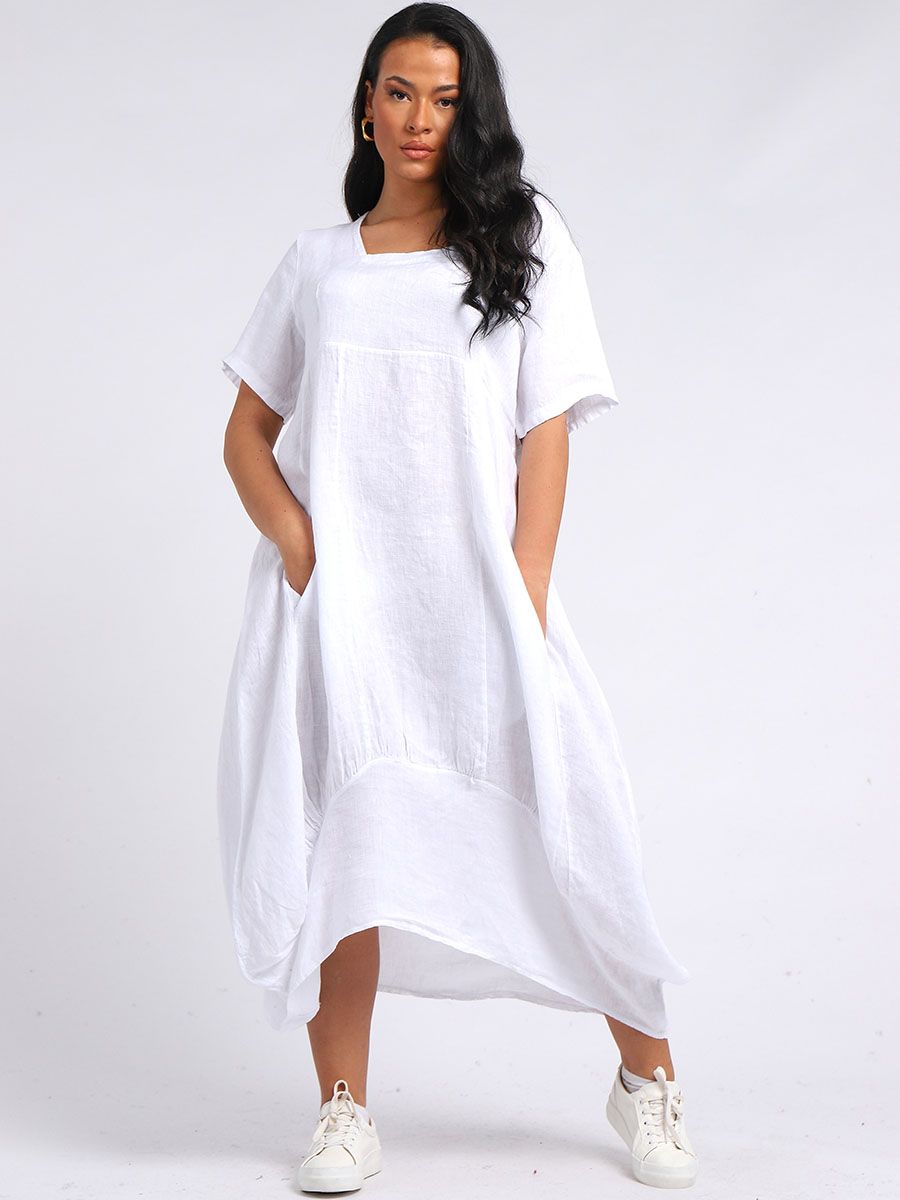 Square Neck Dress - White