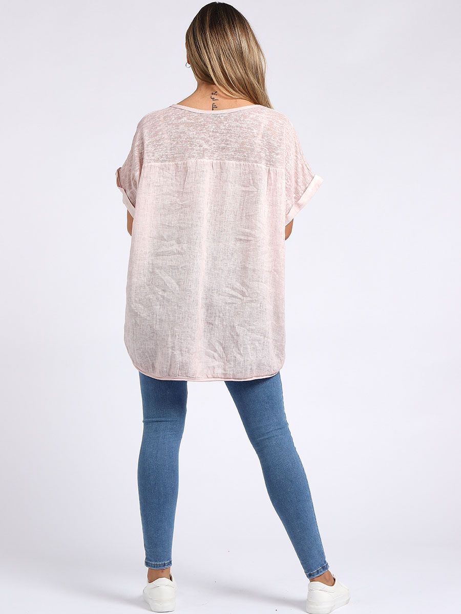 Acid Wash Linen Tee - Pink