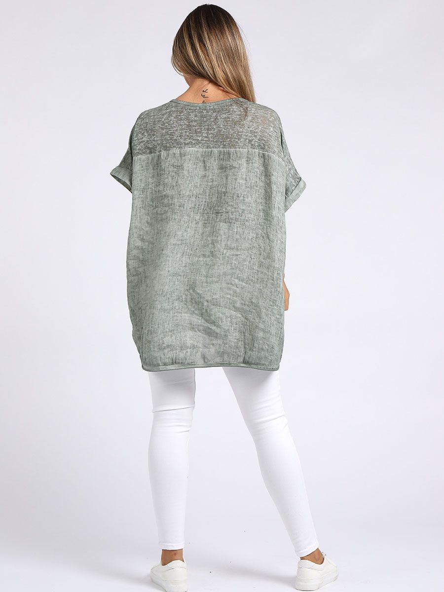 Acid Wash Linen Tee - Khaki