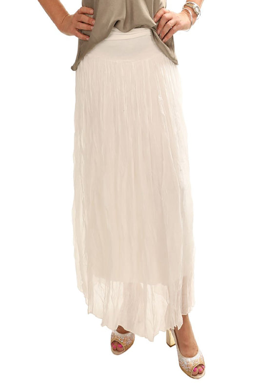 Pleated Silk Jersey Skirt - Natural