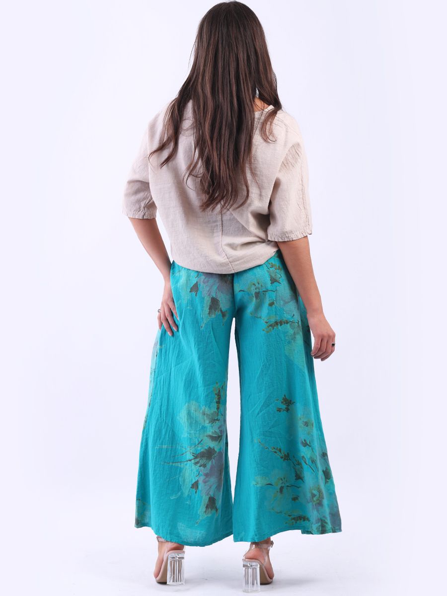 Floral Wide Leg Pants Turquoise Ang M