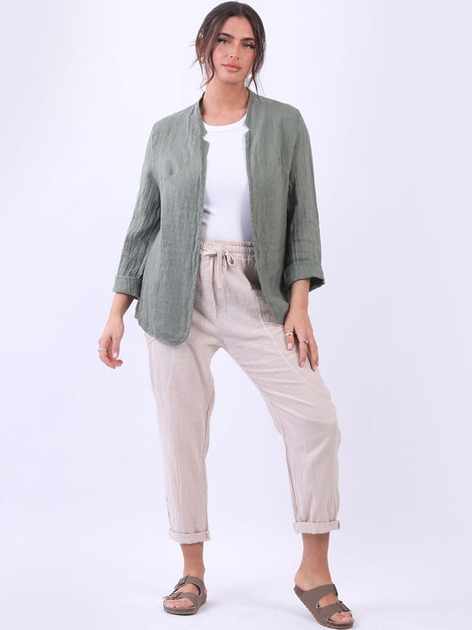 Linen Blazer Jacket - Khaki