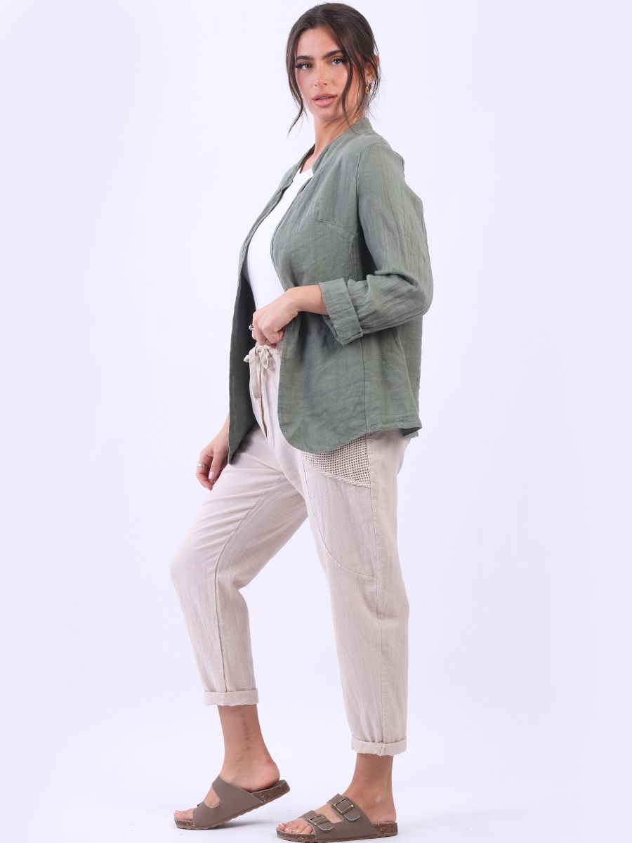 Linen Blazer Jacket - Khaki