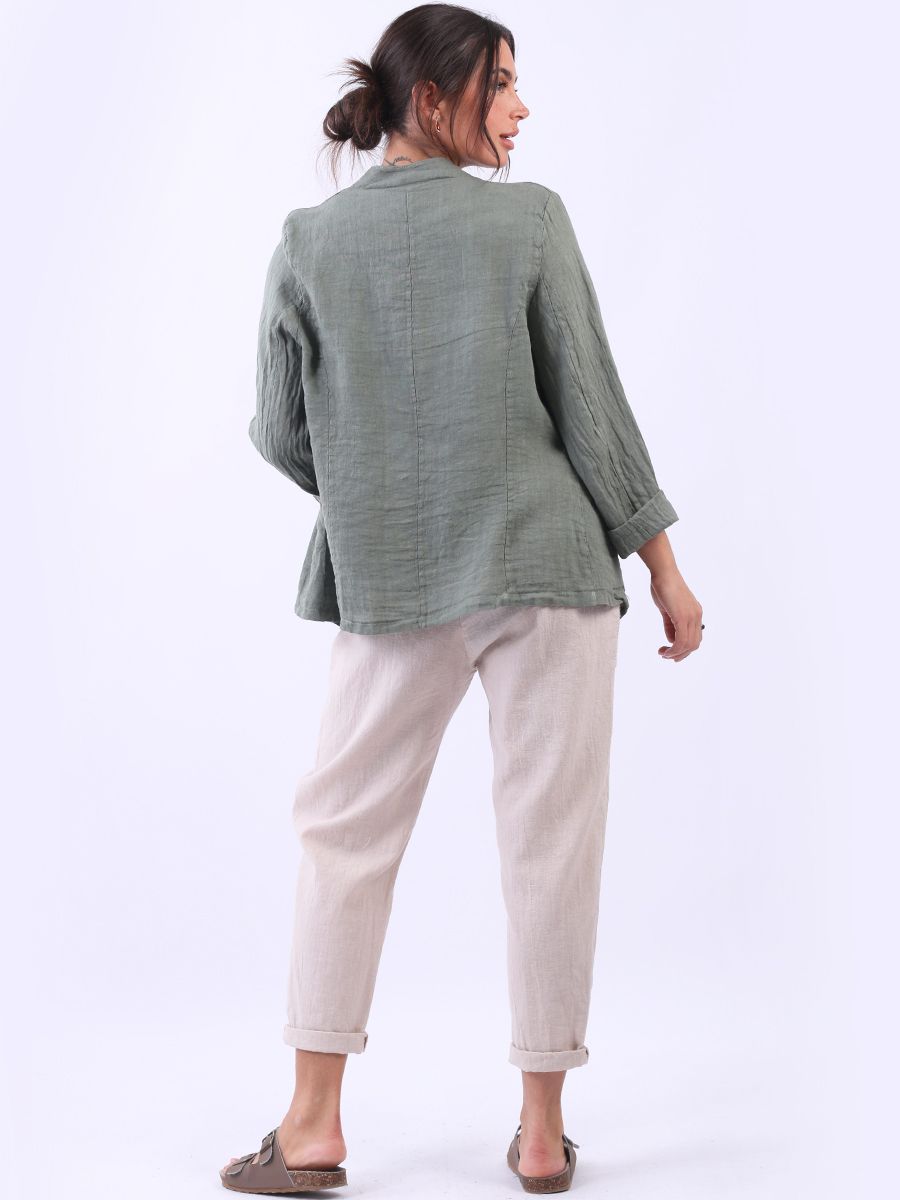 Linen Blazer Jacket - Khaki