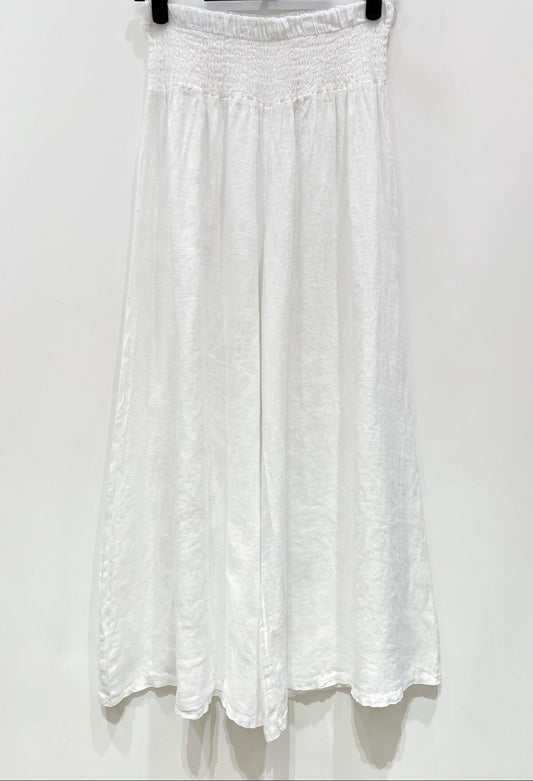 Wide Leg Linen Pants - White