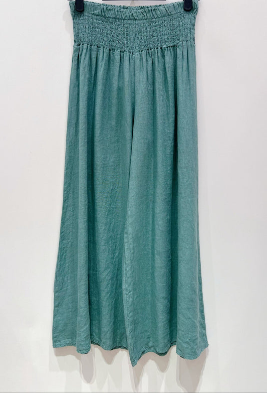 Wide Leg Linen Pants - Sea Green