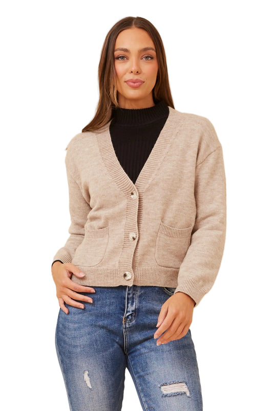 Cropped Pocket Cardigan - Latte