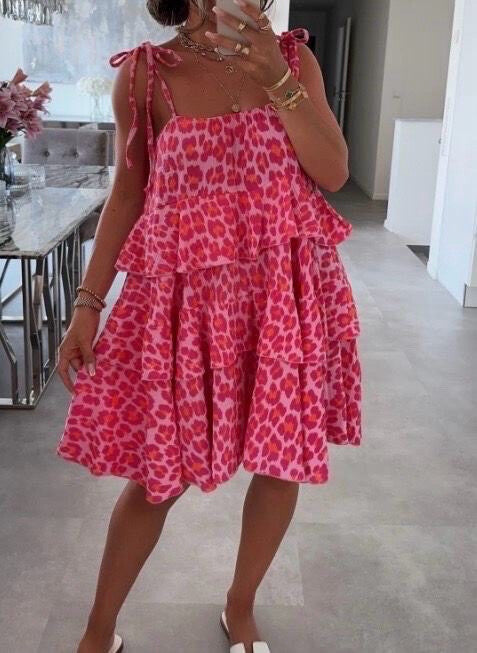 Cotton Cheetah Dress - Hot Pink