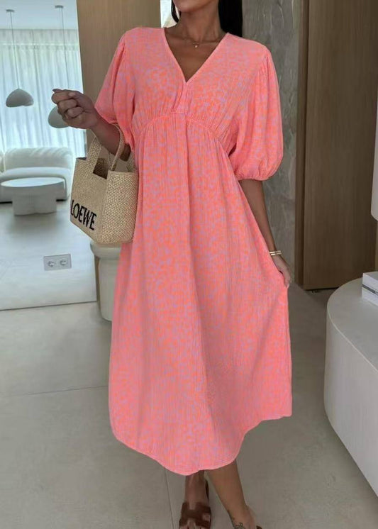 Cotton Cheetah Dress - Coral