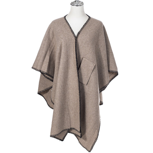 Blanket Stitch Cape - Coffee
