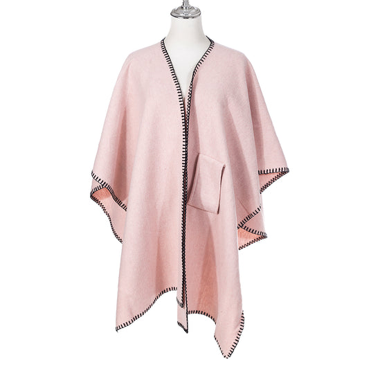 Blanket Stitch Cape - Pink