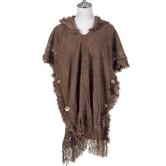 Hooded Poncho - Brown
