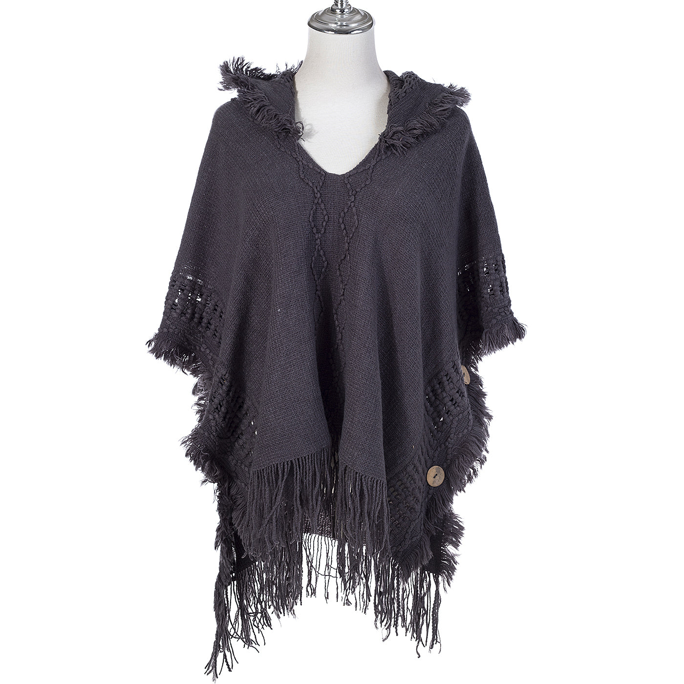 Hooded Poncho - Charcoal Grey