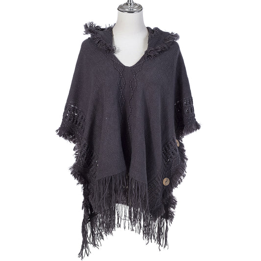 Hooded Poncho - Charcoal Grey