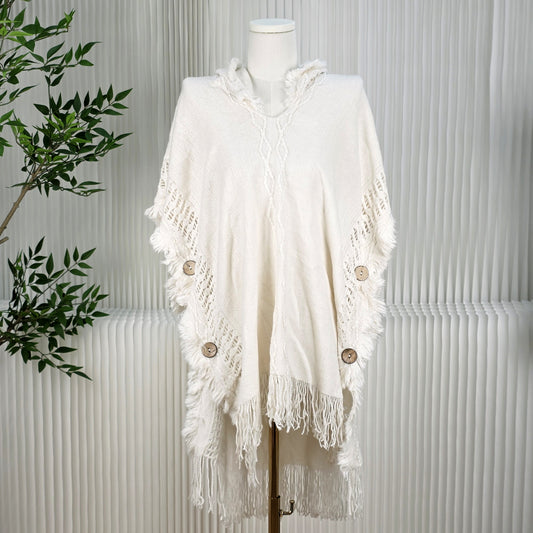 Hooded Poncho - Cream White