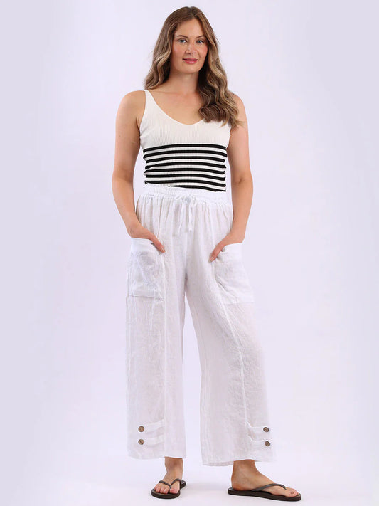 7/8 Linen Pants - White