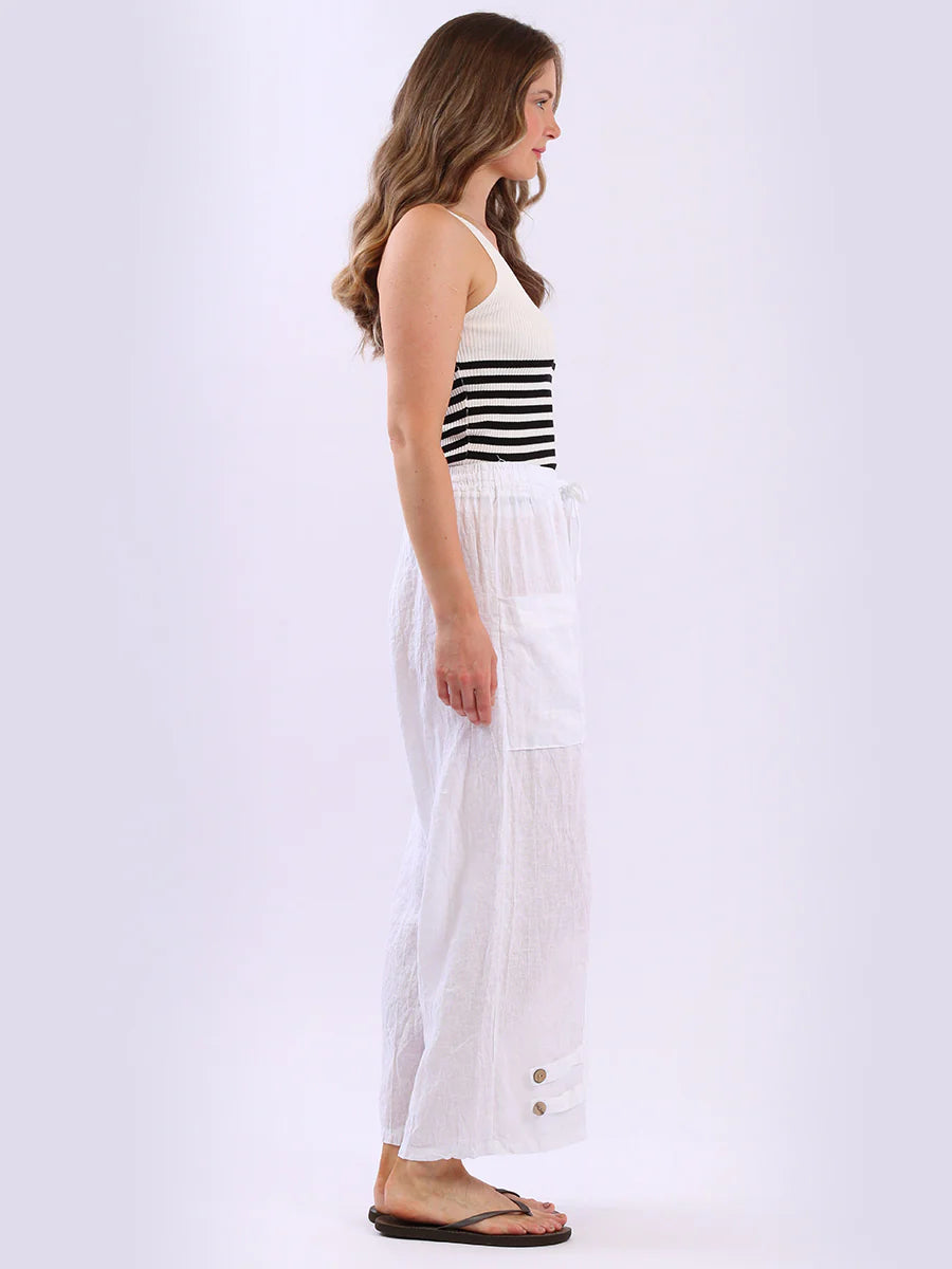 7/8 Linen Pants - White